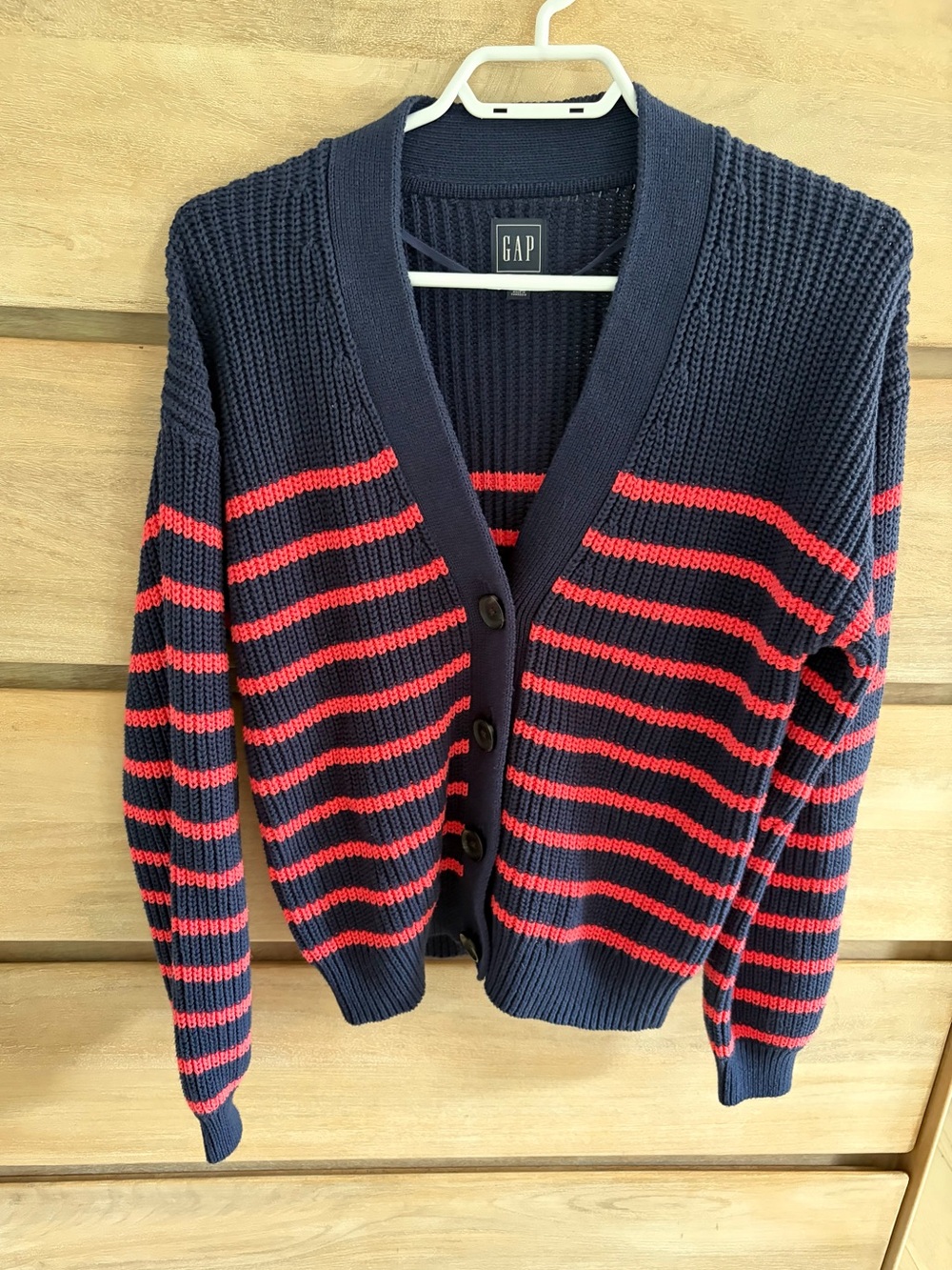 GAP Navy and Red Striped Cotton Cardigan